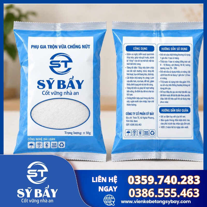 Phụ gia trộn vữa chống nứt Sỹ Bẩy - Công nghệ Đài Loan